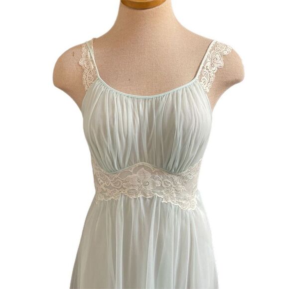Vanity Fair VTG Light Green Lacey Chiffon Tricot Nylon Nightgown Size 32 Small - Picture 2 of 11